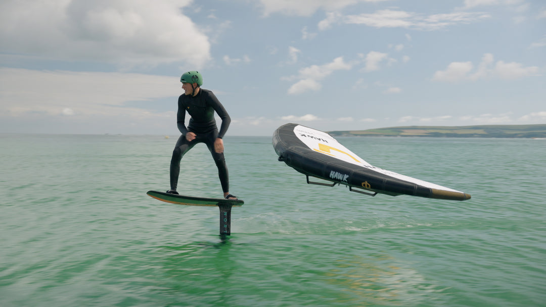 foil surfing with a wingfoil wing